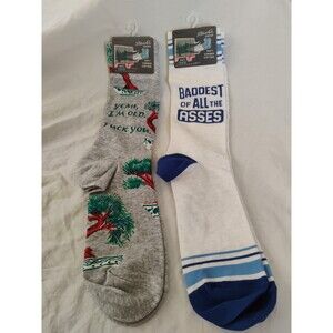 Blue Q Men's Socks Lot Of 2 Crew Baddest Of All Asses & Yeah,I'm Old F*ck You